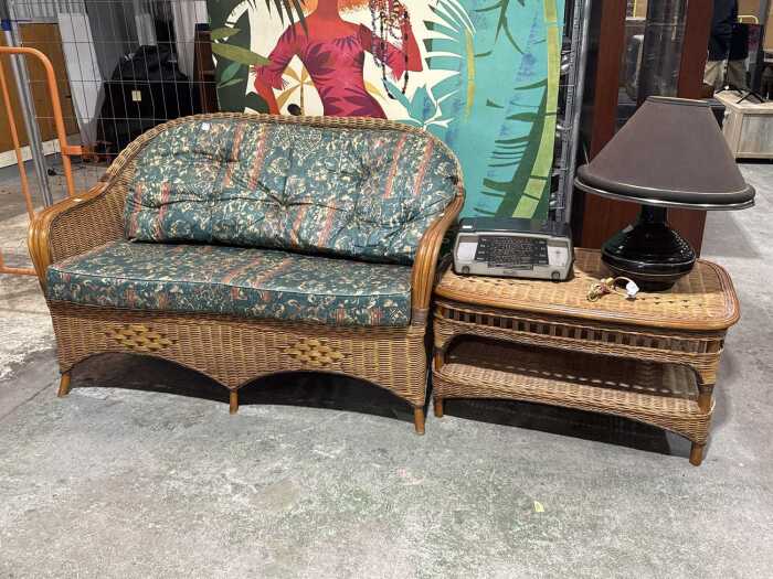 Rattan two-seater sofa with a coffee table