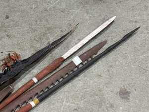 Five decorative tourist ware spears, including Indigenous fishing spears, harpoons, etc. - 2