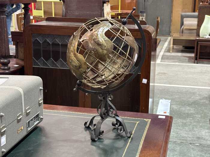 Mid-century brutalist mixed metal world globe