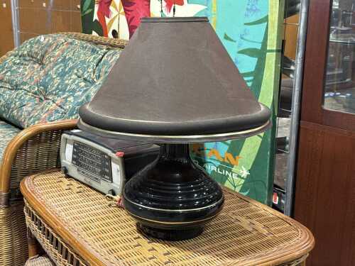 Black glazed ceramic ribbed 1980s table lamp