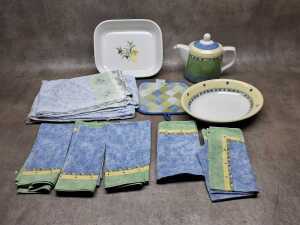 Assorted Royal Doulton Carmina dinner ware, serving ware and napery - 4