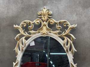 Rococo style gilt framed oval wall mirror with x2 plaster French-style architectural features - 2