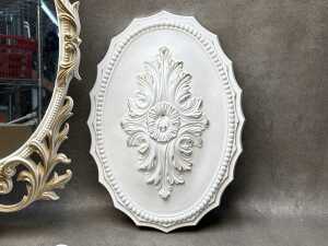 Rococo style gilt framed oval wall mirror with x2 plaster French-style architectural features - 3