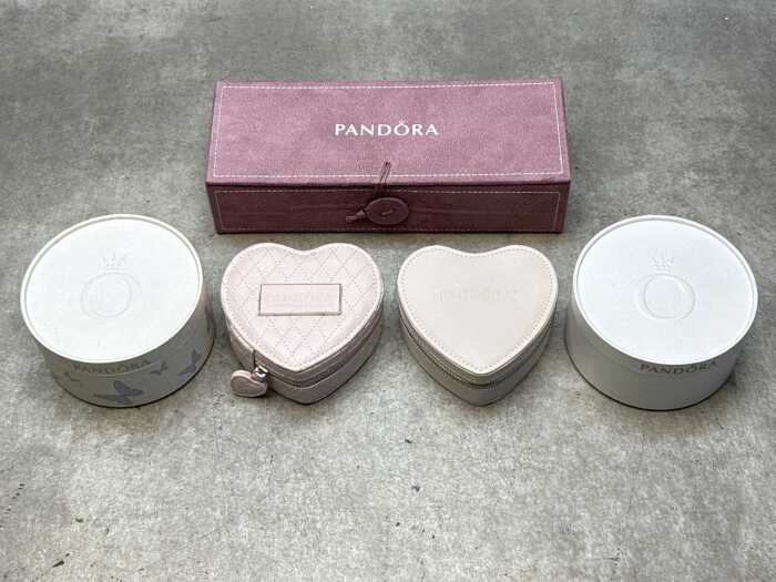Five Pandora jewellery boxes in assorted shapes