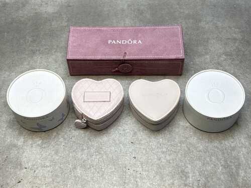 Five Pandora jewellery boxes in assorted shapes