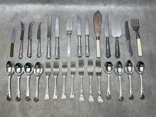 Cutlery, including Hardy Bros. stainless steel setting for four