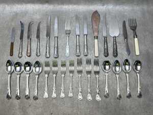 Cutlery, including Hardy Bros. stainless steel setting for four