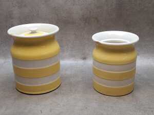 Five yellow and white ceramic Cornish Kitchenware, A/F - 3