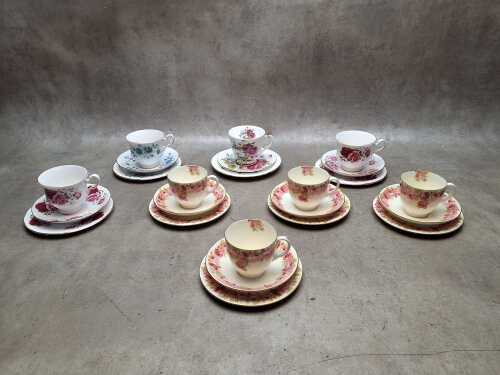 Eight English porcelain trios, including Royal Doulton