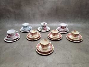 Eight English porcelain trios, including Royal Doulton