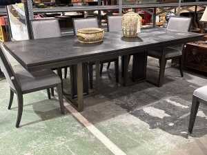 Contemporary black timber nine-piece dining suite - 3