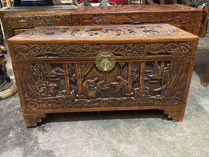 Chinese carved camphorwood blanket chest