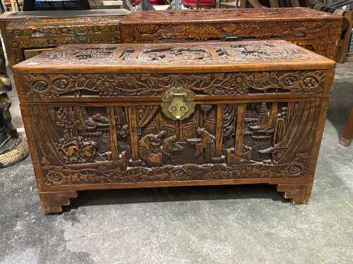 Chinese carved camphorwood blanket chest