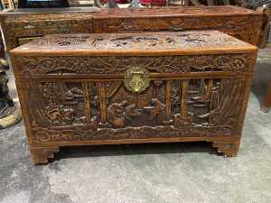 Chinese carved camphorwood blanket chest