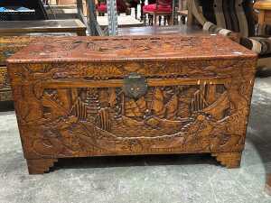 Chinese carved camphorwood blanket chest