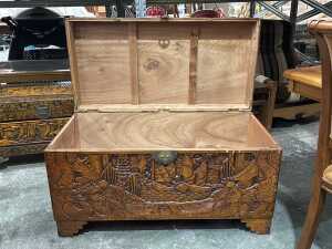 Chinese carved camphorwood blanket chest - 2
