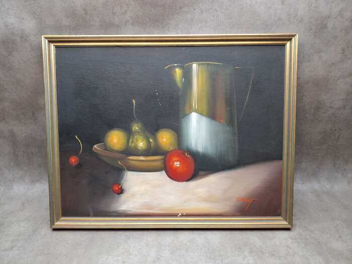 Grant, (Still life with fruit and jug), acrylic painting on board