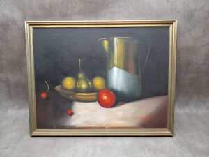 Grant, (Still life with fruit and jug), acrylic painting on board