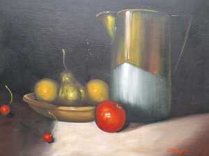Grant, (Still life with fruit and jug), acrylic painting on board - 2