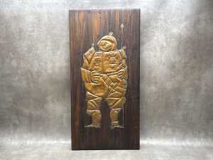 Timber and pressed copper mid-century wall hanging