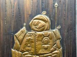 Timber and pressed copper mid-century wall hanging - 3