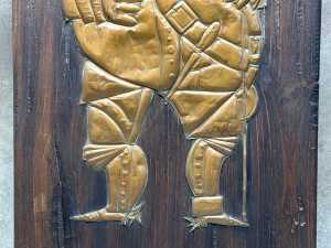 Timber and pressed copper mid-century wall hanging - 4