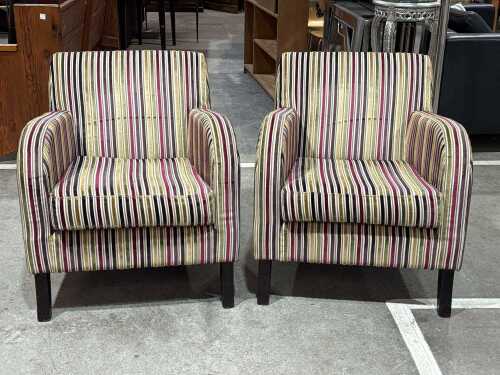 Pair of Otago Furniture striped fabric upholstered tub armchairs