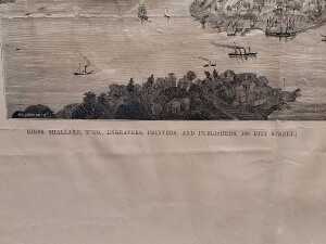 Antique etching on paper of a bird's eye view of Sydney, New South Wales c. 1884 - 2