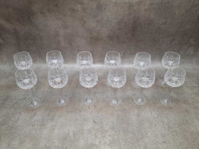 Set of 12 cut crystal hock glasses