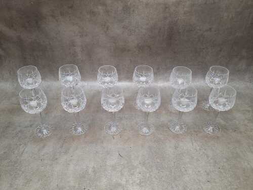 Set of 12 cut crystal hock glasses