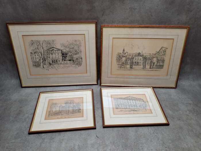 Four framed architectural prints after Hanslip Fletcher