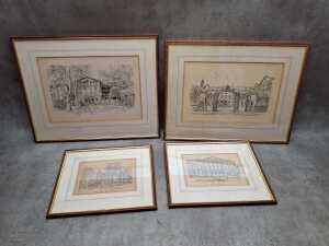 Four framed architectural prints after Hanslip Fletcher