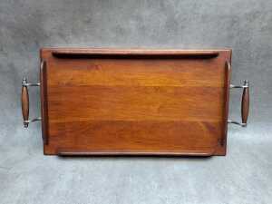 Two early serving trays with metal embellishments - 2