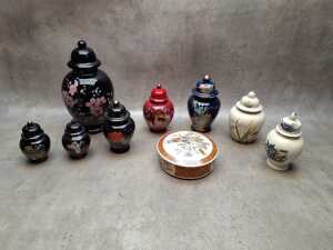Eight Oriental ginger jars and one lidded dish