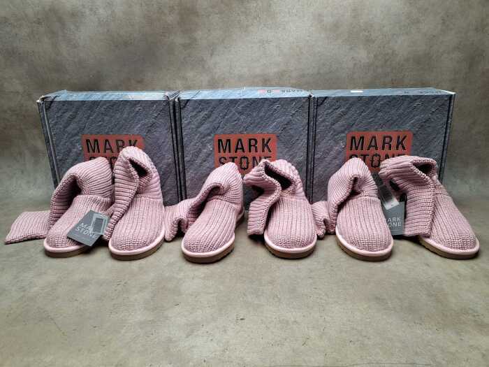 Three NEW IN BOX Mark Stone 'Cardy Knit Boots' in pink size 6-7