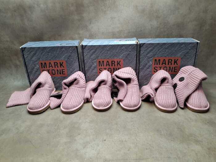 Three NEW IN BOX Mark Stone 'Cardy Knit Boots' in pink size 6-7