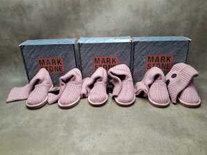 Three NEW IN BOX Mark Stone 'Cardy Knit Boots' in pink size 6-7