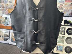 Furious black leather motorcycle vest - 3