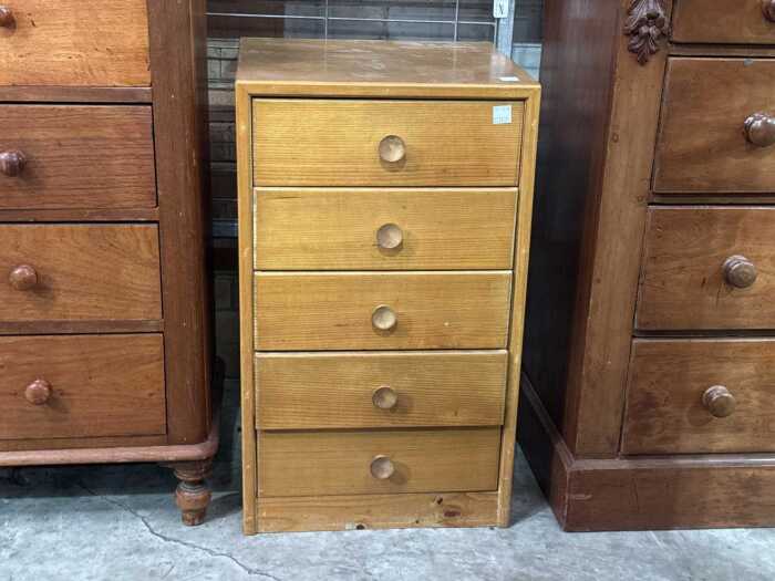 Timber five-drawer tallboy
