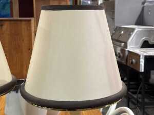 Pair of bronzed candlestick table lamps with turned timber body - 3