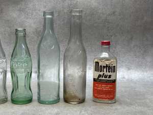 Glass bottles, including Mortein Plus - 2