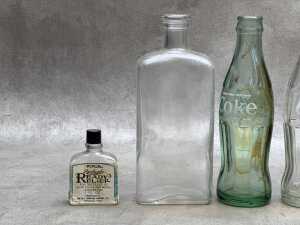 Glass bottles, including Mortein Plus - 4
