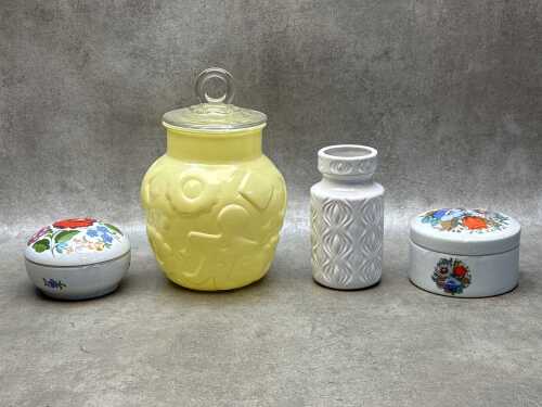 Mid-century ceramic items, including Hazel-Atlas yellow cookie jar