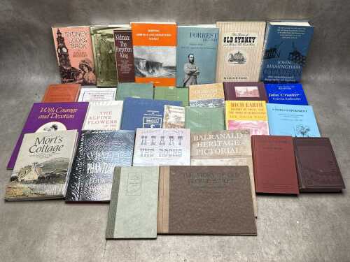 Australian local history books including Shipping Departures and Arrivals Sydney 1841-1844