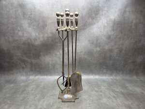 Brass fire set including brush, poker, tongs, etc. - 2