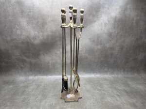 Brass fire set including brush, poker, tongs, etc. - 3