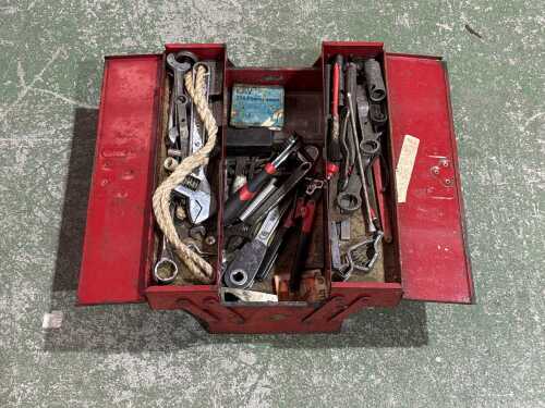 Metal toolbox with assorted tools