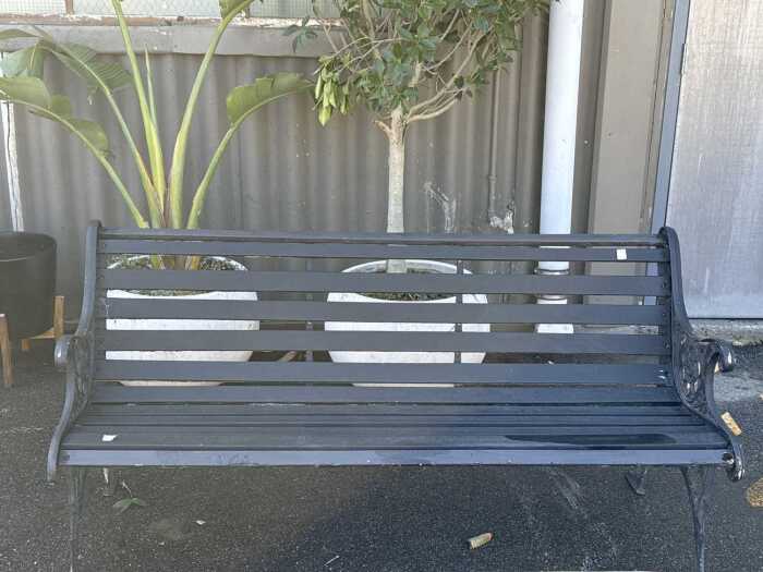 Black cast iron garden bench