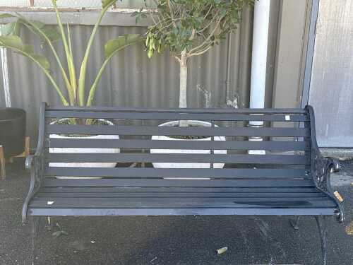 Black cast iron garden bench