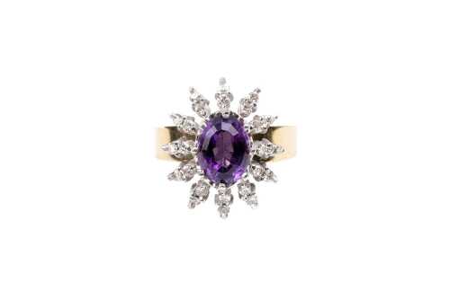 A vintage amethyst and diamond ring in 18 carat yellow gold